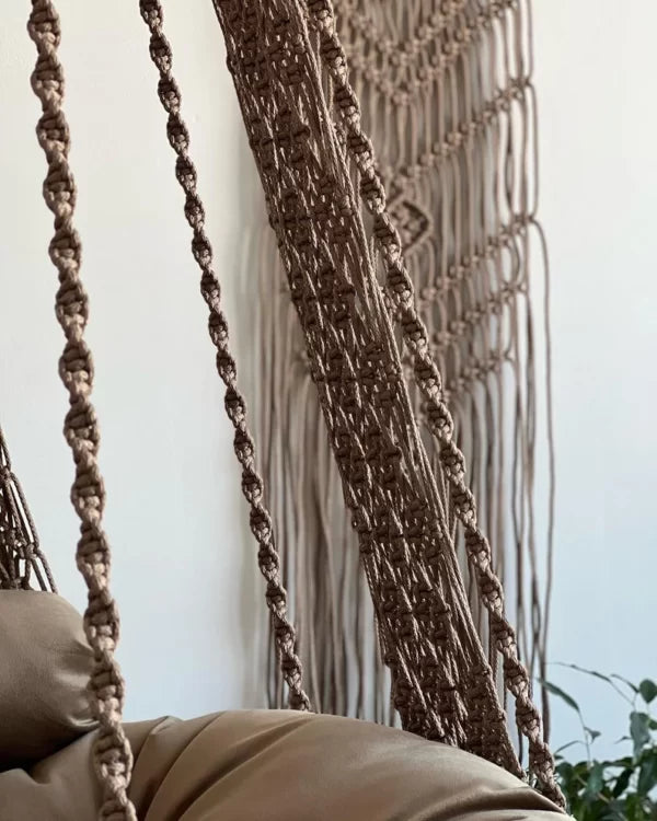 Brown Macrame Swing For Adults With Mattress And 3 Cushions - Leechoo